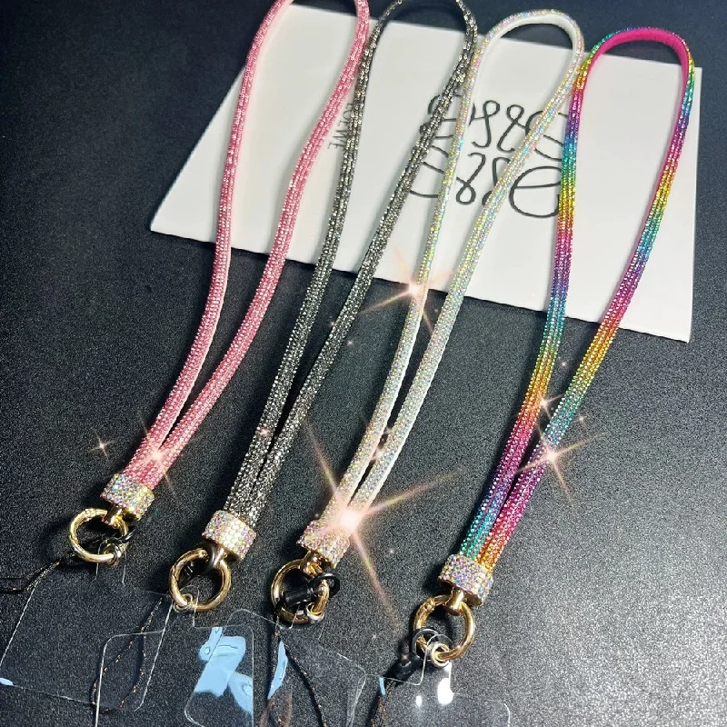 

Luxury Rhinestone Long Neck Phone Lanyard Clip On Full Diamond Anti-Lost Neck Strap Chain For Phone Case Universal Pendant Rope