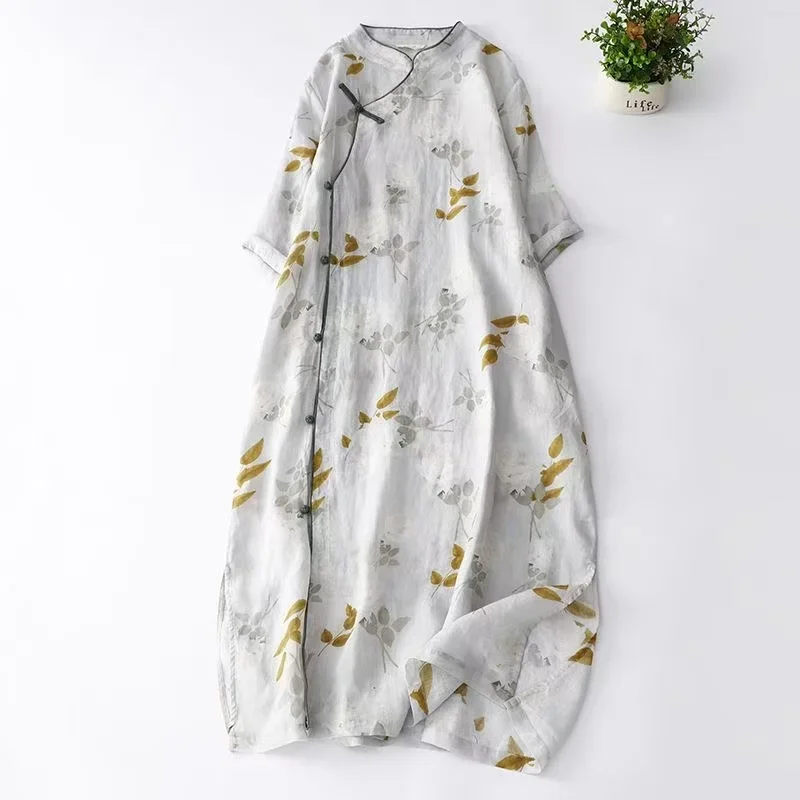 

Pop Chinese Style Retro Women Cheongsam New Summer Casual Loose Slant Opening Office Lady Party Dresses Women Clothing