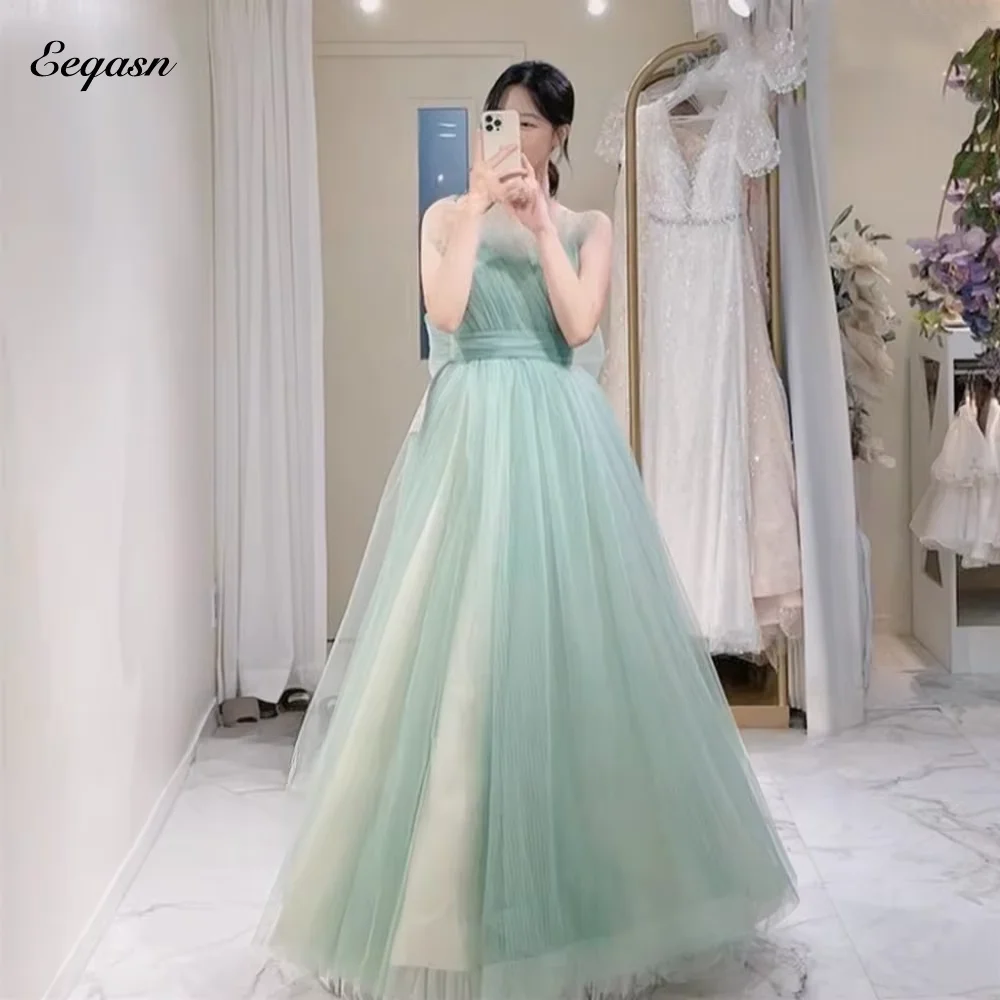 Fairy Long Korea Evening Dresses A Line Strapless Tulle Formal Party Prom Gown For Wedding Photos Shoot Birthday Customized