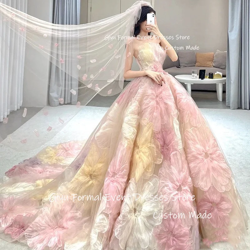 Giyu-Magnifique robe de Rhflorale, robes de mariée princesse, sans bretelles, longueur au sol, robe de soirée formelle, robe de soirée, photoshoot, Corée