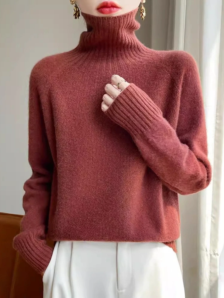 

Новинка 2025, осенне-зимний шерстяной вязаный свитер с высоким воротником, женская облегающая толстовка с капюшоном, теплый свитер, повседневные модные вязаные свитера