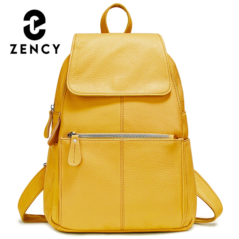 Zency Fashion Women 100% Genuine Leather Backpack Knapsack Large Capacity Preppy Style Bright Yellow Sky Blue Purple Leather Bag