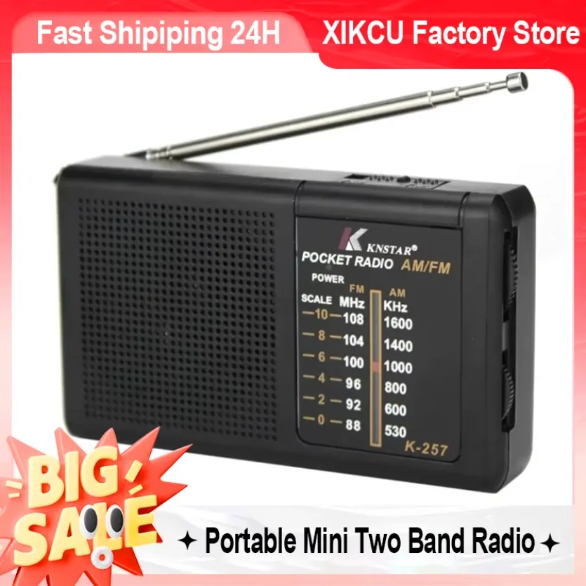 XIKCU AM FM Portable Mini Two Band Radio Full-wave Band Battery Powered Radio BuiltIn Speaker Outdoor Emergency Radio for Elders
