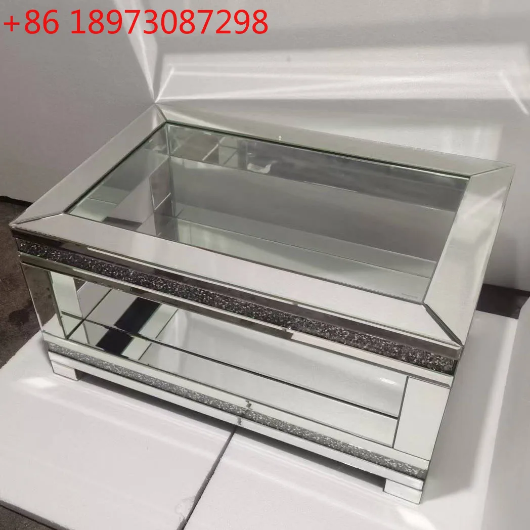 Modern simple tempered transparent mirror glass pink diamond living room coffee table