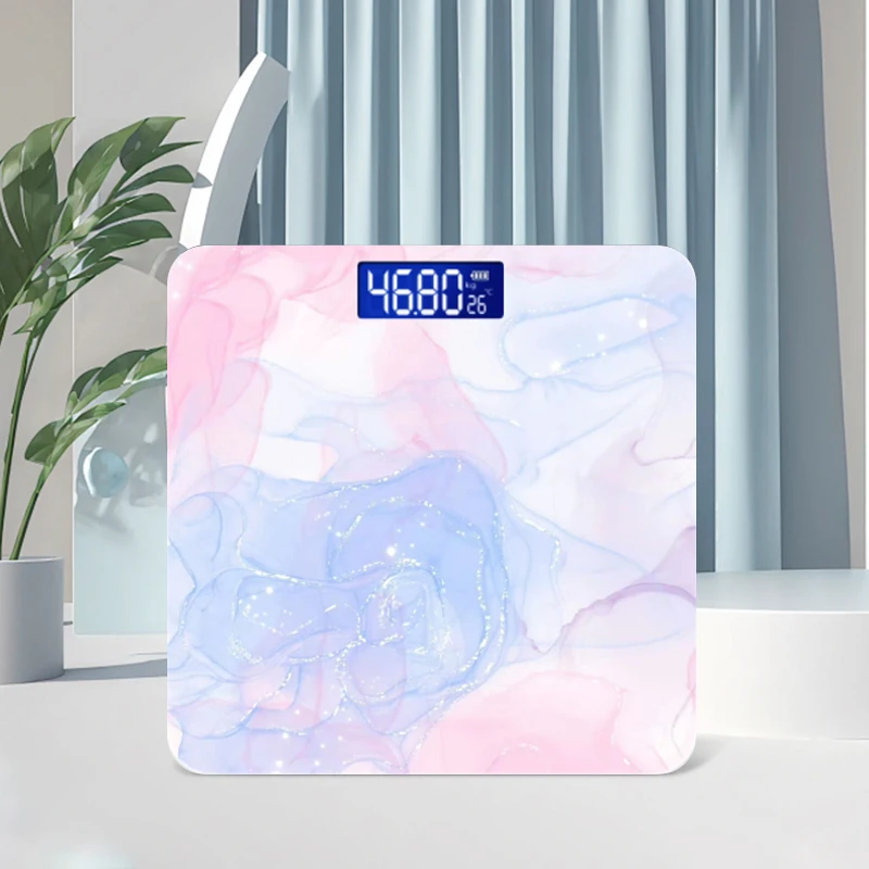 Home Use Pink Smart scale for weight measurement bathroom Square LCD beautiful pattern with temperature digital display