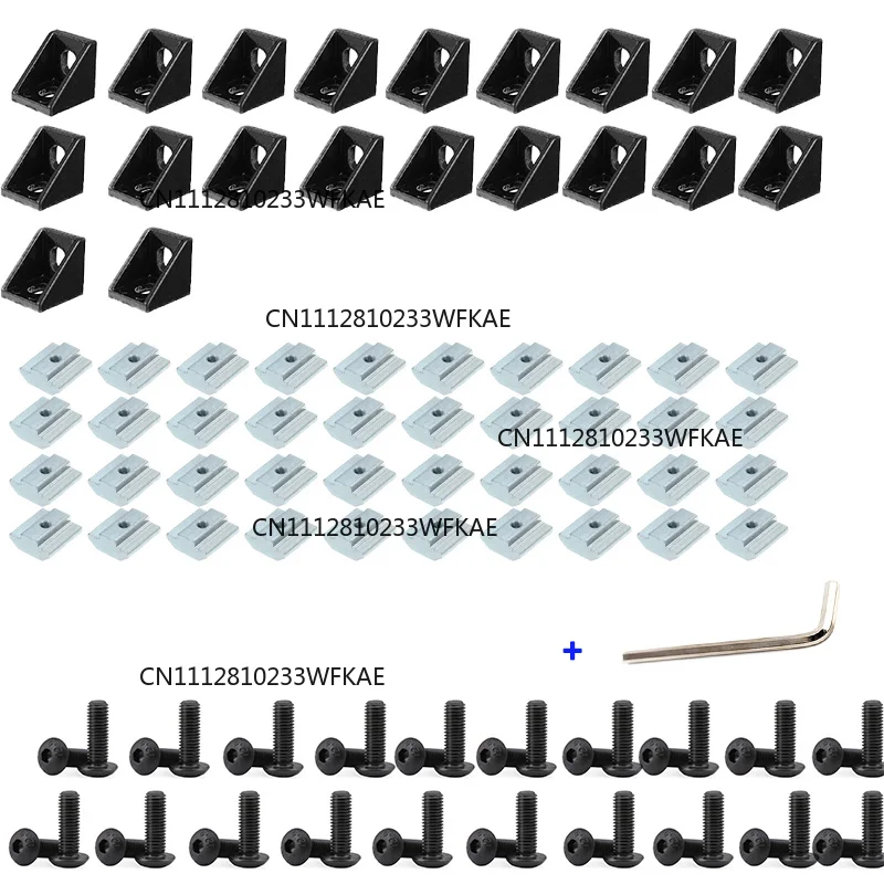 2020 Aluminum Profile Connector Set 20pcs Corner Bracket + 40pcs M5x8mm Hex Socket Cap + 40pcs 20 Series M5 T-slot Nuts