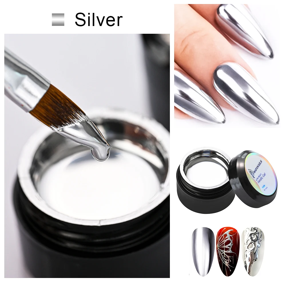 5ML Super Bright Metallic Painting Gel Polish Chrome Silver Mirror Effect Nail Polish Flower Drawing Lines French Nail Varnish*