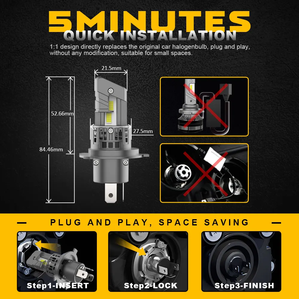 BMTxms E4X H4 LED Headlight Bulb CSP With Fan for Car Motorcycle H4 9003 HB2 LED Hi/Lo High and Low Beam Motorbike Headlamp 12V
