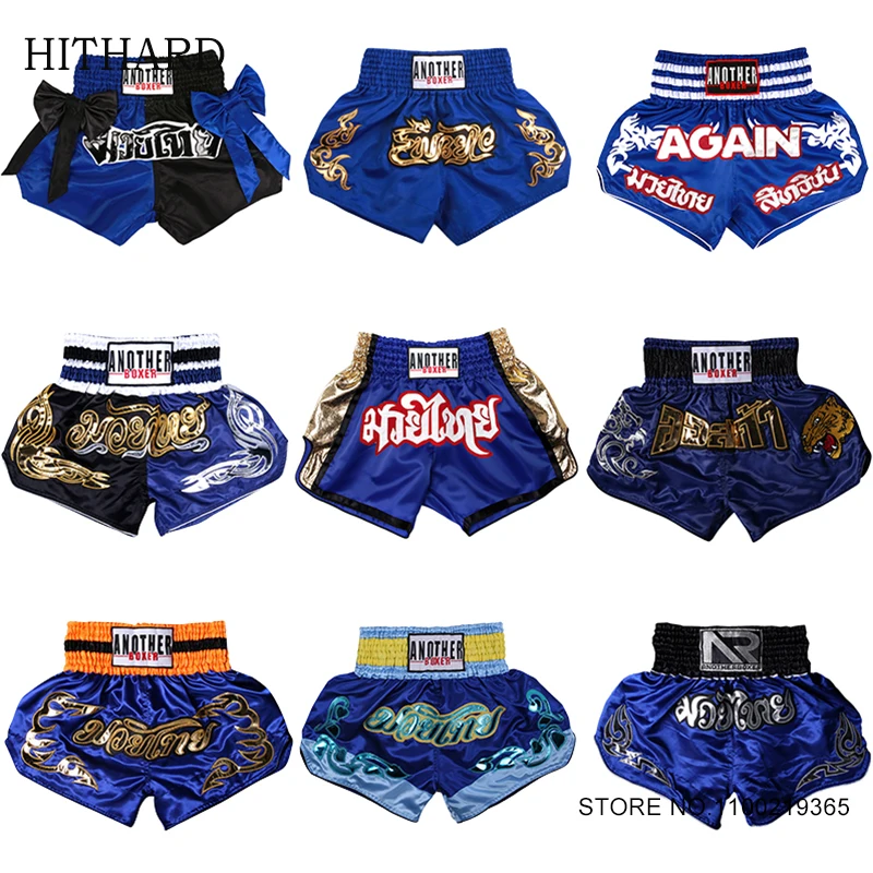 الملاكمة التايلاندية القتال كيك بوكسينغ السراويل الأزرق الرجال النساء الاطفال التايلاندية سراويل ملاكمة التطريز BJJ MMA Thaiboxing Muay Thay سروال التدريب