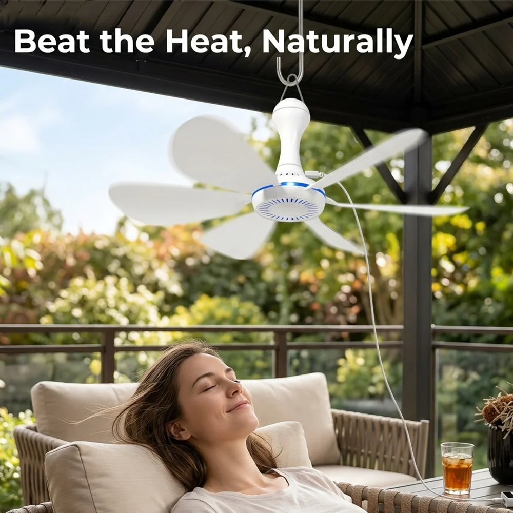 1 Set of USB Mini Quiet Ceiling Fans for Camping, Emergency Portable Outdoor Hanging Fans for Gazebos, Sheds, Dorms, Silent Operation, with Extension Cord, White Fan
