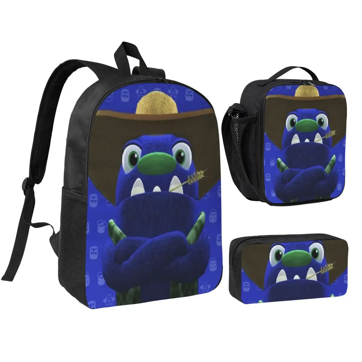 3Pcs Bugsnax merch Backpack Set for Pen Bags Bookbag Sets with Lunch Box For School Students Daypack