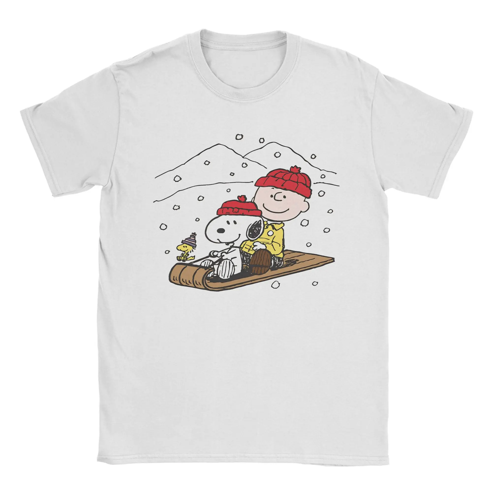 

Футболка Snow Snoopy With His Friends, мужская и женская хлопковая забавная футболка с круглым вырезом, футболка с короткими рукавами, топы для взрослых