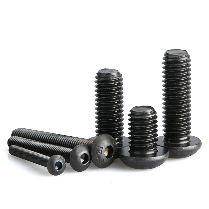 Black Grade 12.9 Carbon Steel Hexagon Hex Socket Screw M1.6 M2 M2.5 M3 M4 M5 M6 M8 M10 M12 Button Head Mushroom Allen Bolt Screw