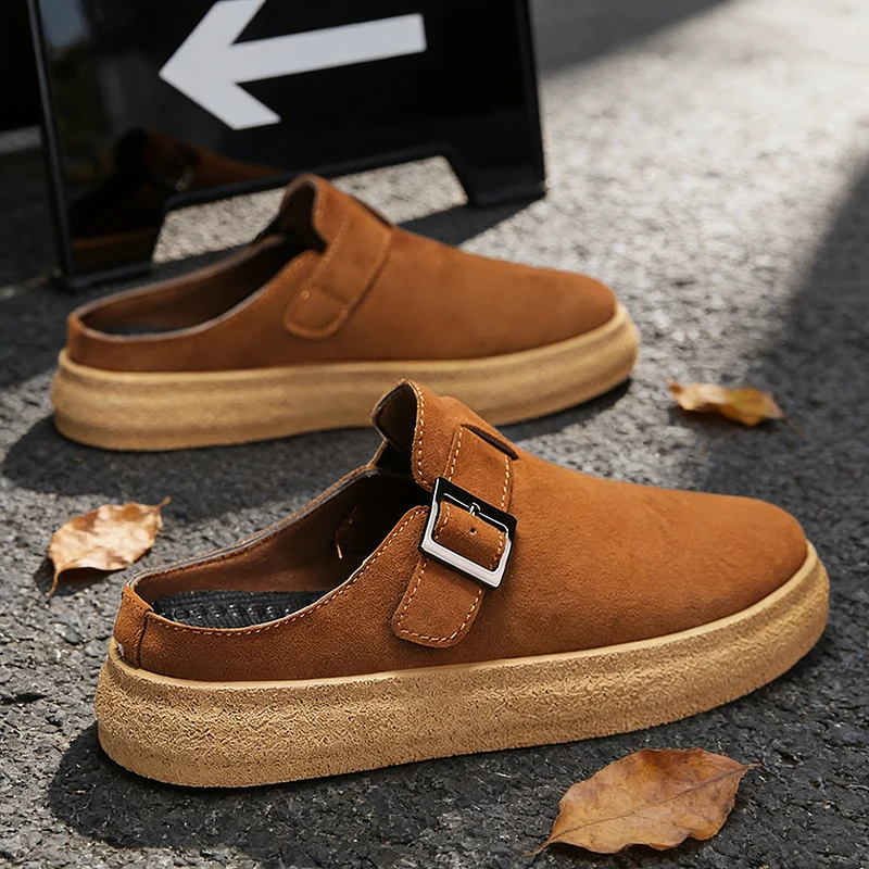 Platform Mules for Men Closed Toe Slip On Shoes Wide Toe Open Back Casual Loafers Slippers Flat Sneakers Non-Slip Lazy Drivers