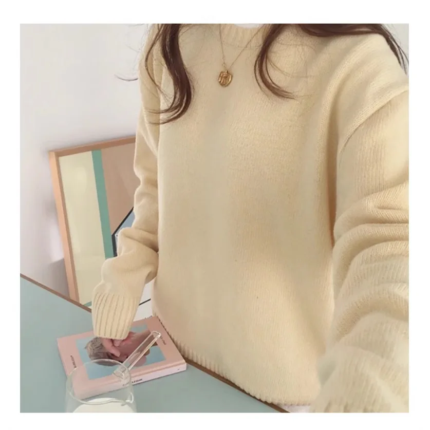 2026 Autumn and Winter New Solid Color Simple Fashion Casual Soft Loose Pullover Lazy Wind Bottoming Knitted Sweater Outer Wear