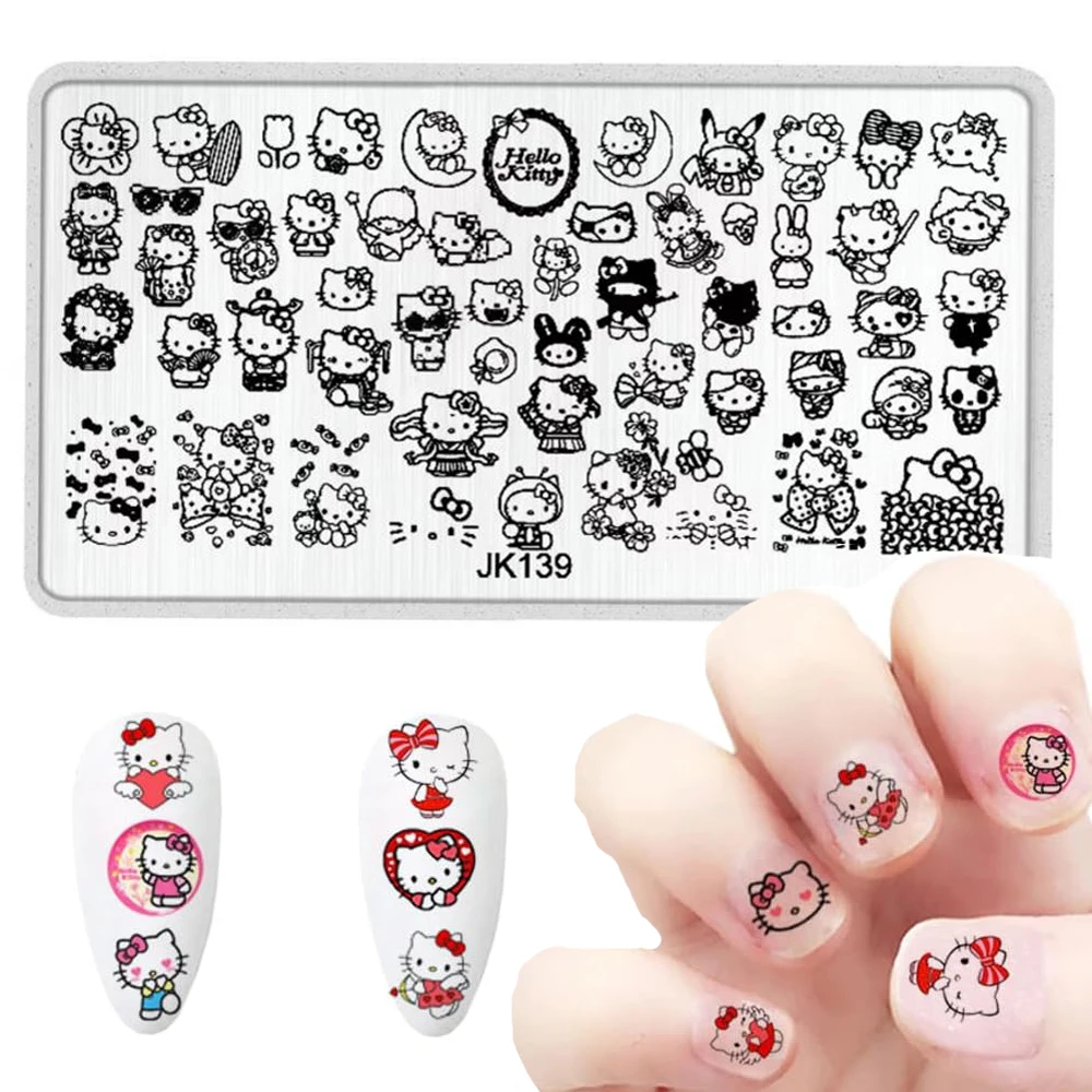 1Pc Hello Kitty/Kuromi Various Design Stickers Nail Stamping Plate Kawaii Sanrio Cartoon Nail Art Printing Template Tool Supplie