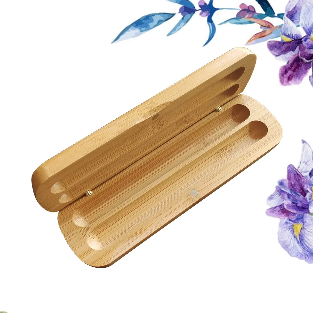 

Bamboo Pen Box Two Pen Slots Smooth Eco-Friendly Pencil Case Stationery Holder Storage Organizer Gift for Office School