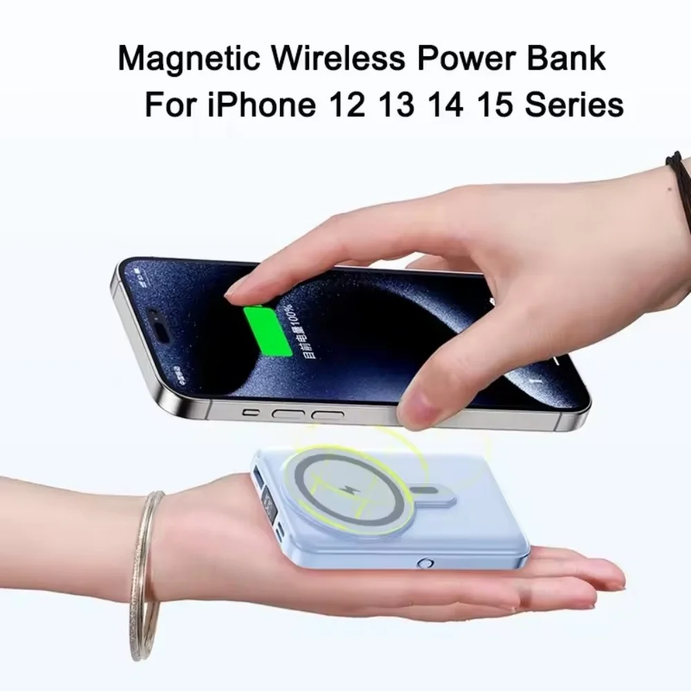 Sakkrrua Fast Charging Power Bank 10000 mAh Magnetyczna ładowarka bezprzewodowa Zewnętrzna bateria pomocnicza, niebieska, 1 szt.