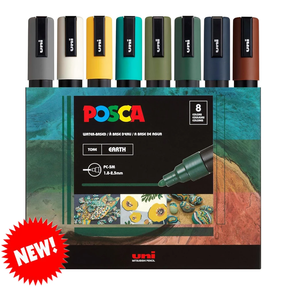 POSCA 5M New 8 Colors Markers Set,Uni Acrylic Medium Paint Marker Pens 8C Warm/Earth/Mono/Cool Tones Series Best Gift Art Supply