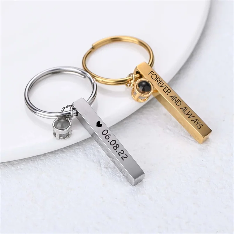 Customized Photo Keychain Stainless Steel Laser Engraved Letter Projection Anniversary Gift Jewelry For Family Friends And Lover