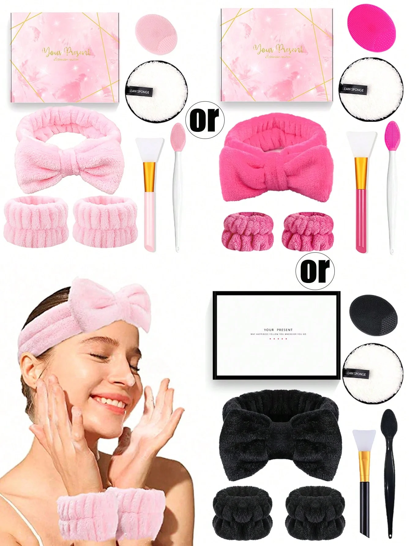 

Silicone Facial Cleansing Brush Set Face Applicator Tool Silicone Exfoliating Face Brush With 1pc Bowknot Headband & 2pcs Wristb