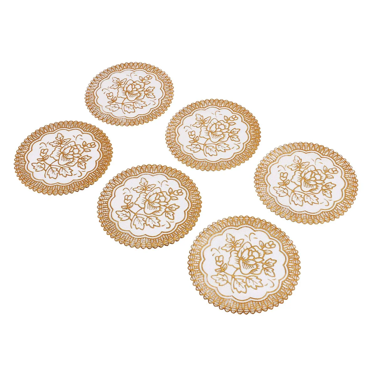 M21K  6 Exquisite Gold-tone Flower Dinning Table COASTERS SET