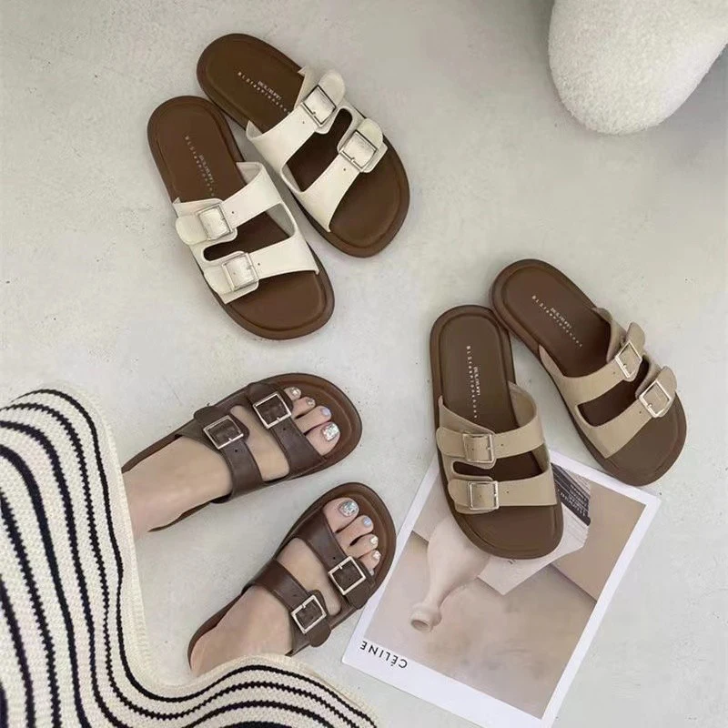 Fashion Beach Women Sandals Summer Flats PU Leather Casual Slippers Shoes Walking New Beach Slides Dress Slingback Flip Flops