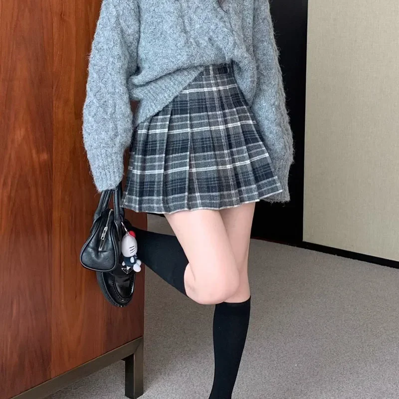 Preppy Stijl Geruite Plooirok Vrouwen Herfst Winter Hoge Taille Wollen Mini Rok Japanse Schooluniformen Kawaii Y2K Jk Rokken