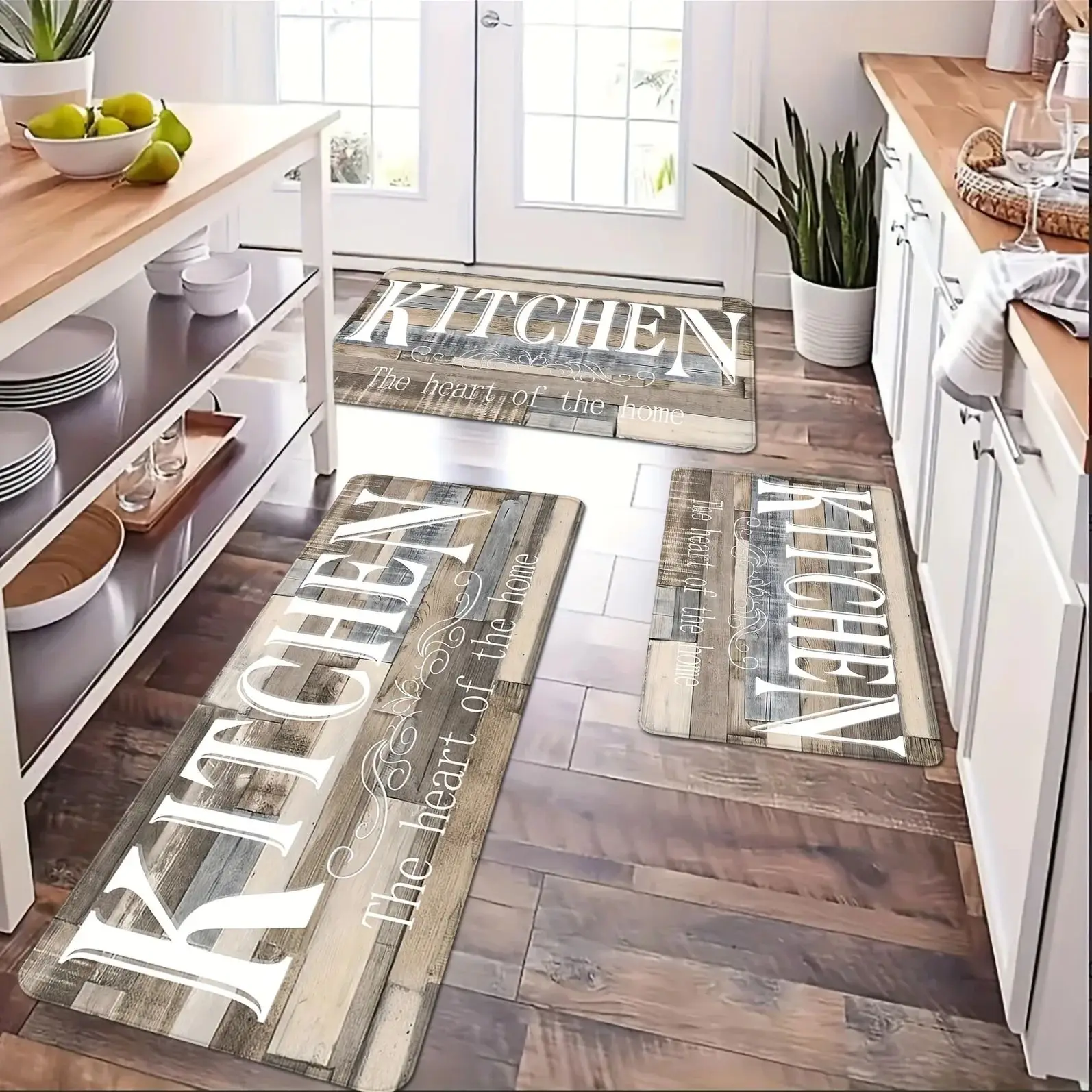 VIKAMA Letter Monogram Kitchen Mat Non-slip Washable Rug for Indoor Outdoor Home Decor