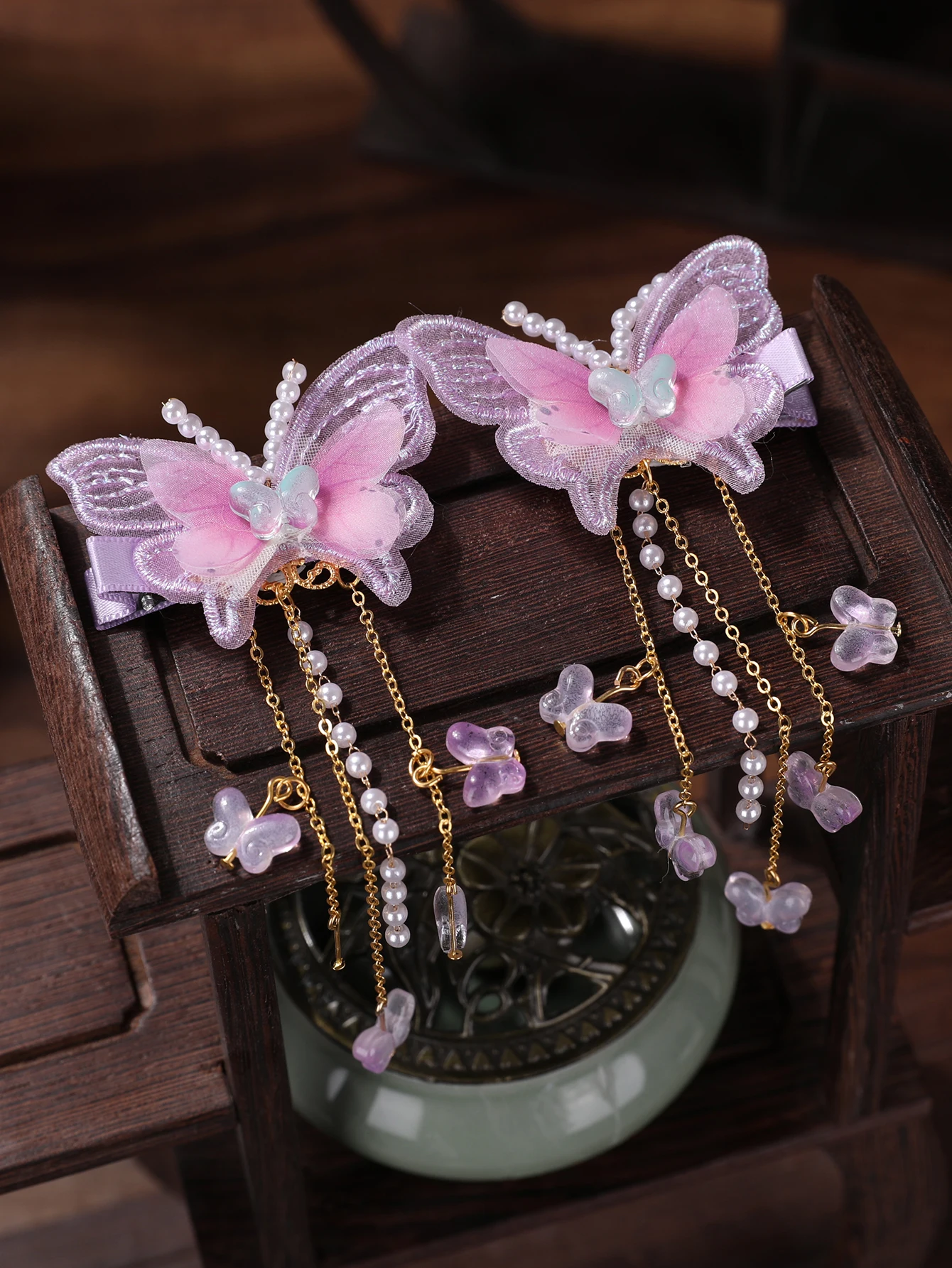 Children\'s Hanfu Hair Accessories Super Immortal Butterfly Tassel Hair Clip Elegant Girl Ancient Style Flower Headwear Ancient S