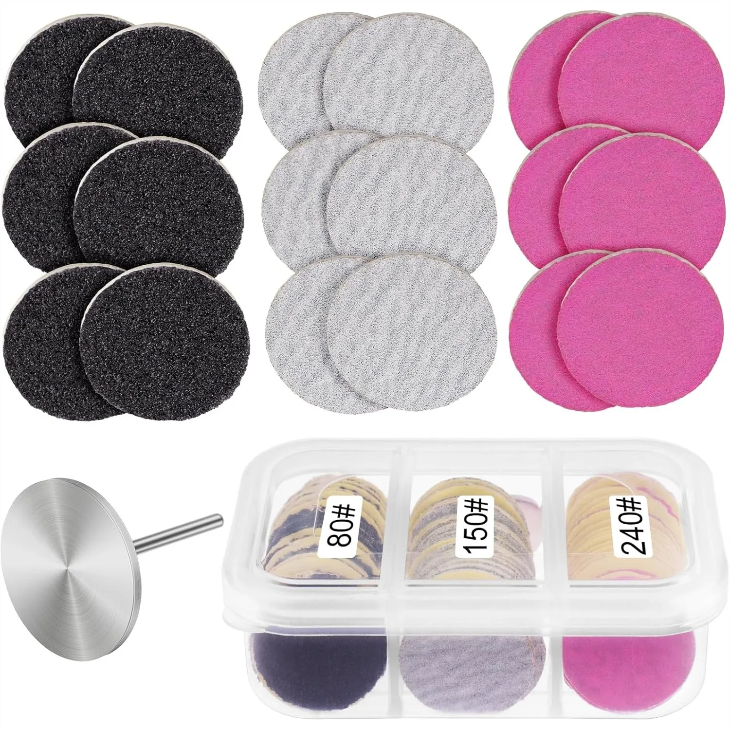 

60 Pcs Sanding Paper Discs with Metal Nail Drill Bit, 25mm Pedicure Disc Replacement Bits for Electric Nail File Foot Care
