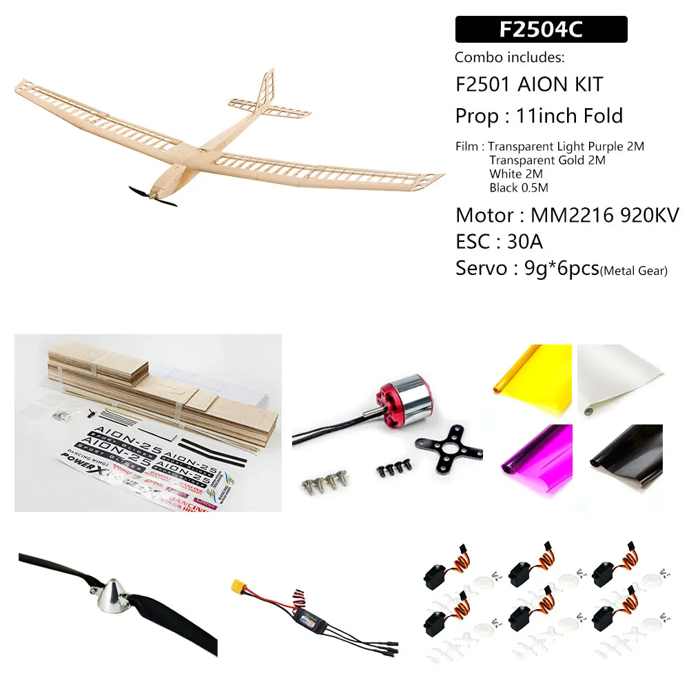 F25 AION-25 RC Zweefvliegtuig Kit 2500mm (98"), Lasergesneden Balsahout F3P Competitie Grootschalig Zeilvlak DIY Kit voor Volwassenen