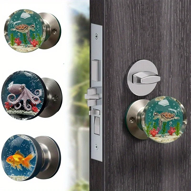 جديد فريد الراتنج مقبض الباب الزخرفية الأخطبوط السلاحف ذهبية الفن الأجهزة مقبض الباب ديكور المنزل