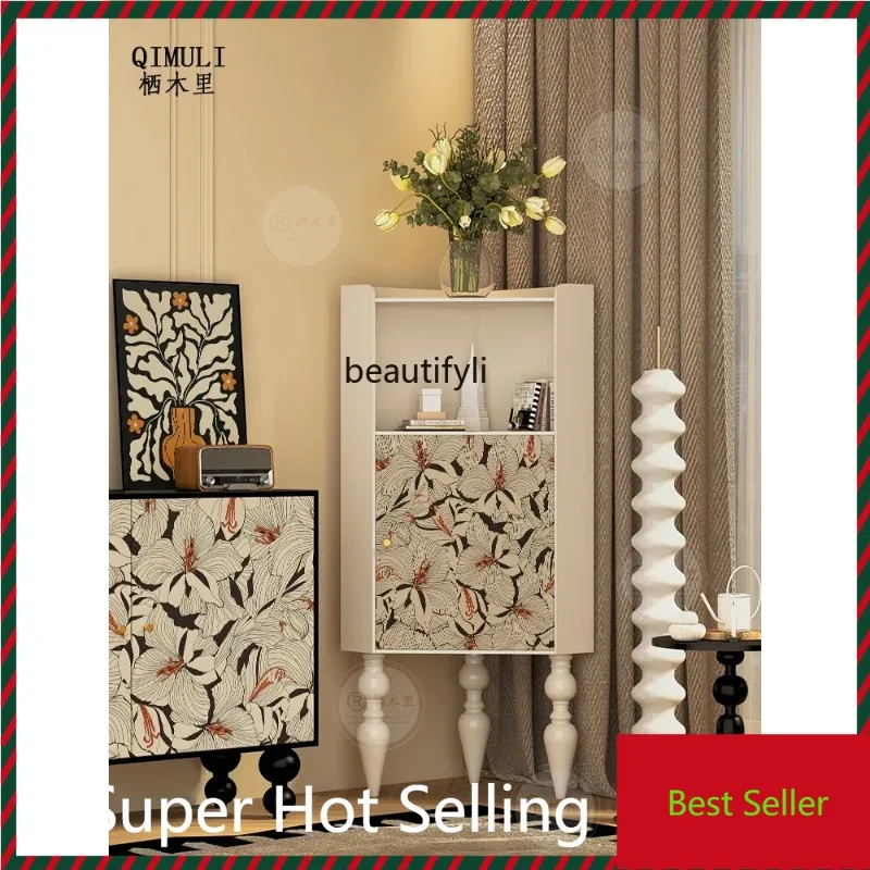 

M71 French cabinet solid wood corner cabinet living room retro 90 degree corner storage triangle cabinet rack corner decoration