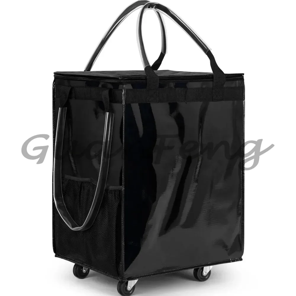 1Pcs Large Capacity Foldable Rolling Shopping Tote With Wheels Zipper Reusable Grocery Storage Bag For Daily Shopping