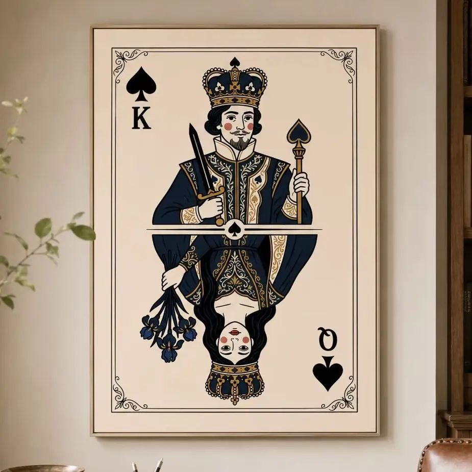King And Queen Of Hearts Diamonds Clubs And Spades Poster,Canvas Wall Print,High‑Grade Home Decoration Artwork for Bedroom