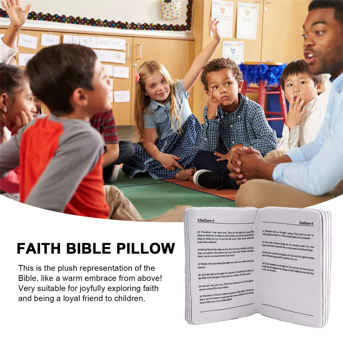 H-W Faith Bible Pillow,Bible Pillow Book Plush That Opens, Pillow, Pillow,Book Shape Bible Verse Pillow