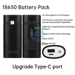 2X 18650 Power Bank Case Portable DIY USB Type-C Power Bank Charge Storage Box Kit Welding-free Not Including Batteries