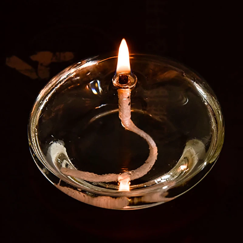 Handmade Oblate Transparent Glass Candlestick Oil Lamp Dinner Table Candle Rustic Christmas Home Decoration