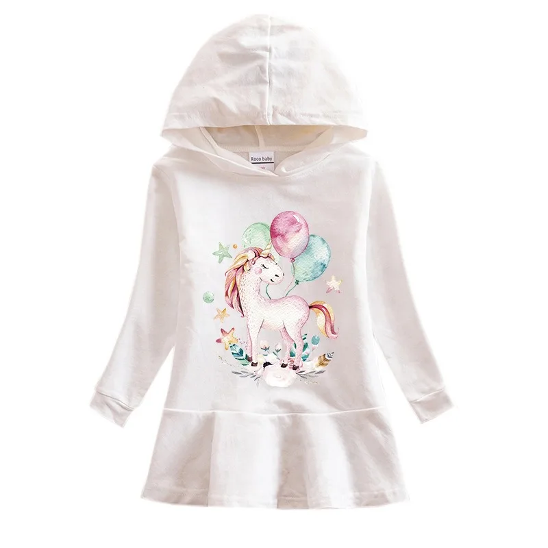 Unicorn Princess Dress Cotton Clothes 2024 New Autumn Toddler Kids Dresses Girls for Children Birthday Party Costume Hooded 2-8Y