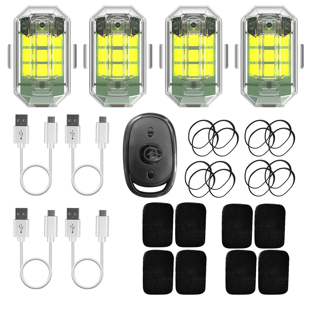 1-4Pcs Wireless Remote Control LED Strobe Light for Motorcycle Car 7 Colors Waterproof Anti-collision Warning Lamp Flash Light