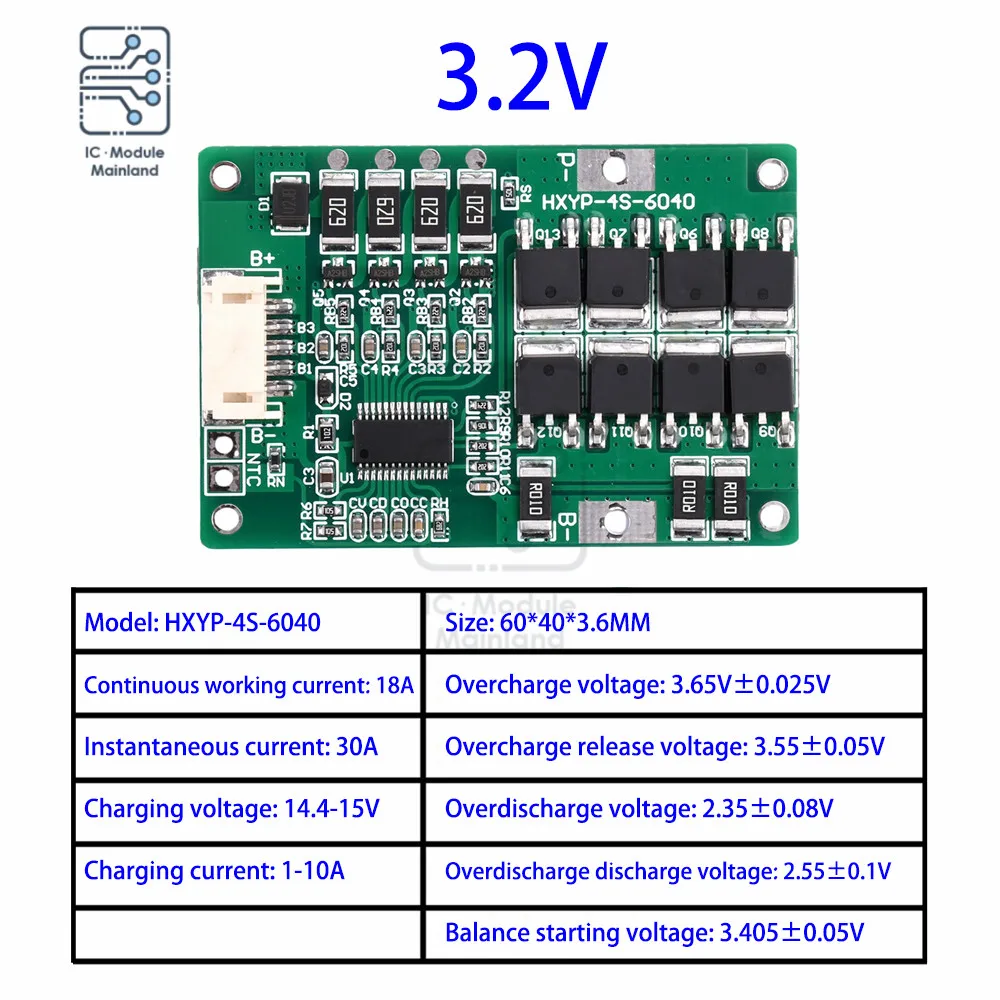 4S 3.2/3.7V 18650 Li-Ion BMS PCB Buck-Boost Circuit Protection Board Unit Balancing Function