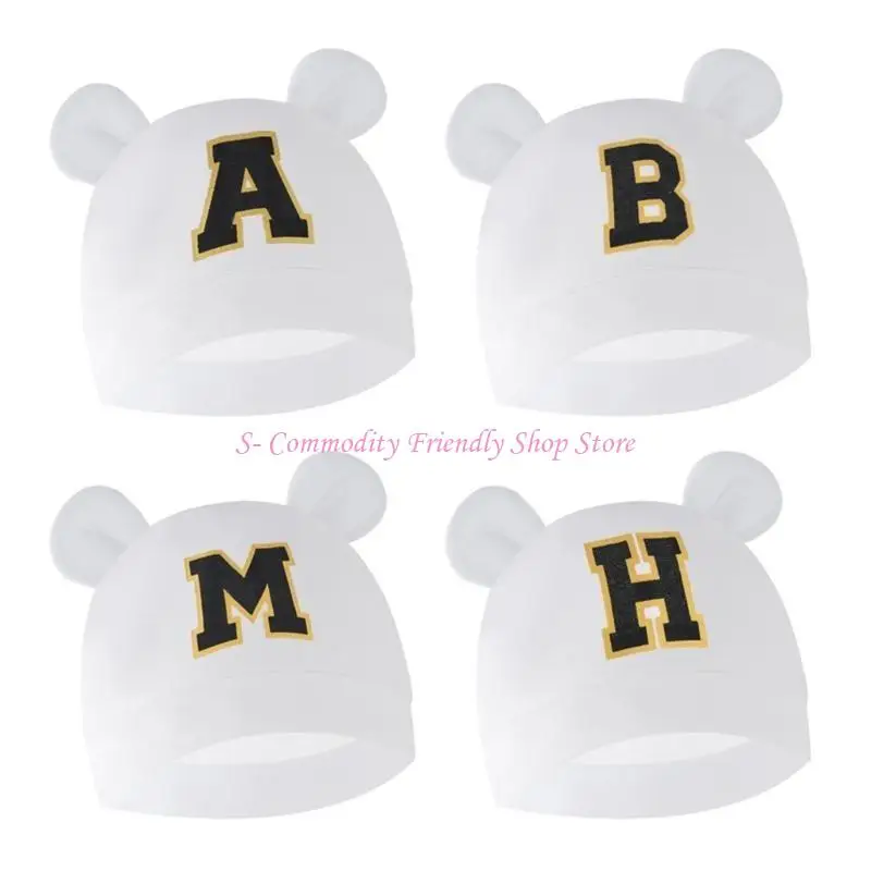 

85AE Autumn Winter Baby Hat Letter Printed Breathable Baby Hat Caps Newborns Nursery Hospital Hat Infant Bear Ear Hat