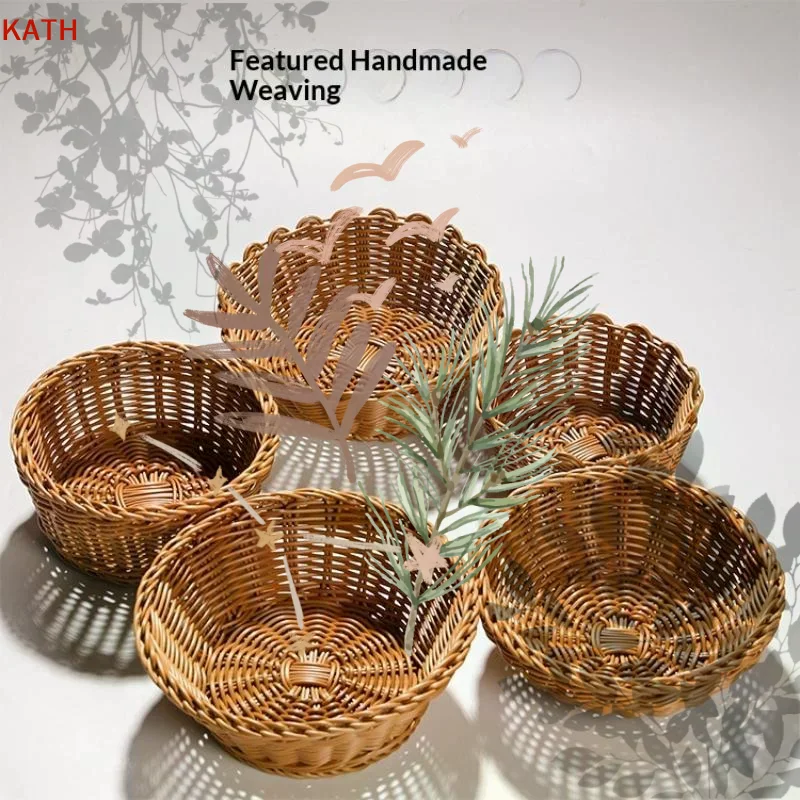 Handwoven Rattan Wicker Serving Baskets Hardness Woven Design, Household Bread Fruit Vegetables Restaurant Display Basket