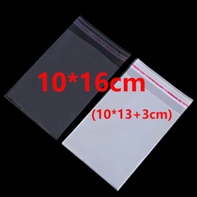 200pcs 10x16cm Transparent Self Adhesive Bags 10x13+3cm Cookie Candy Cellophane Packaging Pouch  Jewelry Small Plastic Bags