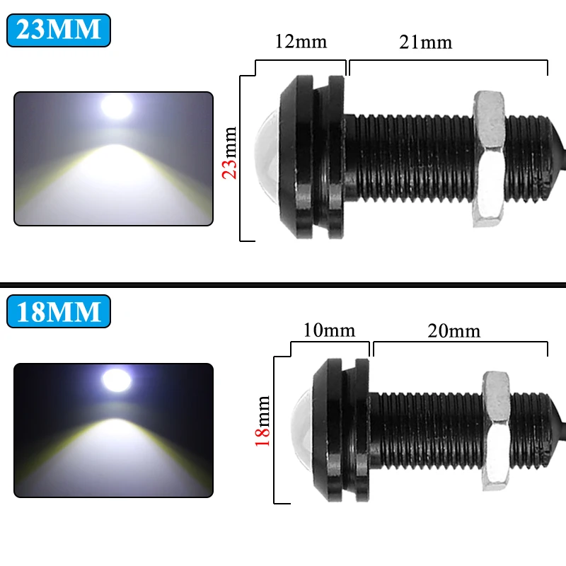 2/10 PCS 18mm/23mm Eagle Eye LED Signal Bulb Car Fog DRL Daytime Running Light Backup Reverse Tail Rock Lamp COB Chips 12V 6500K