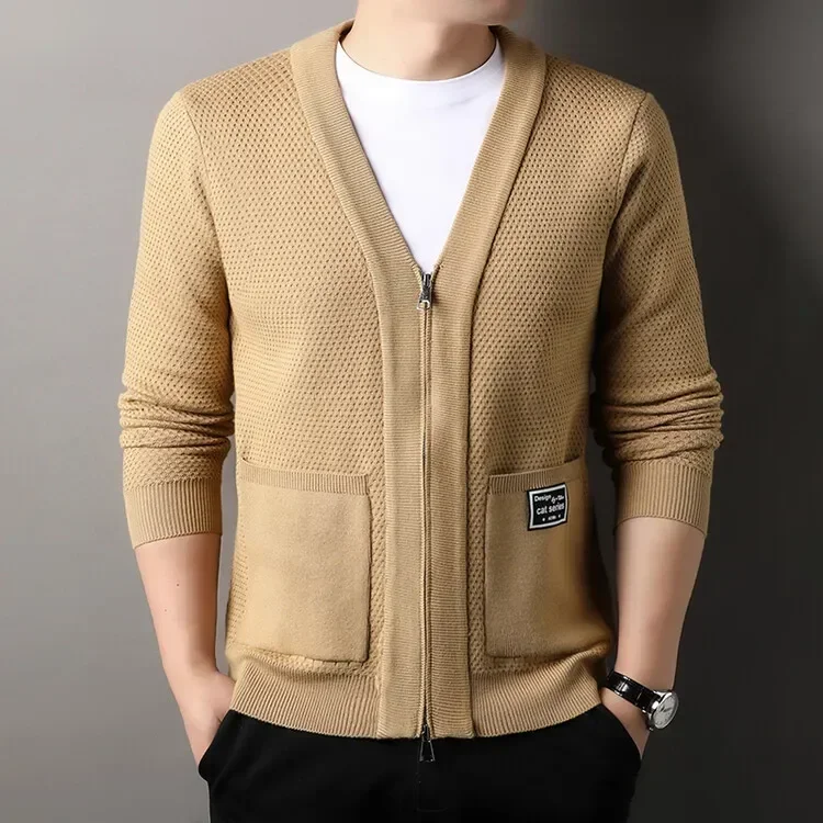 High Quality Trend Men\'s  Cardigan  Long Sleeved  Zipper Design Hot Selling Simple Knitted Cardigan Coats