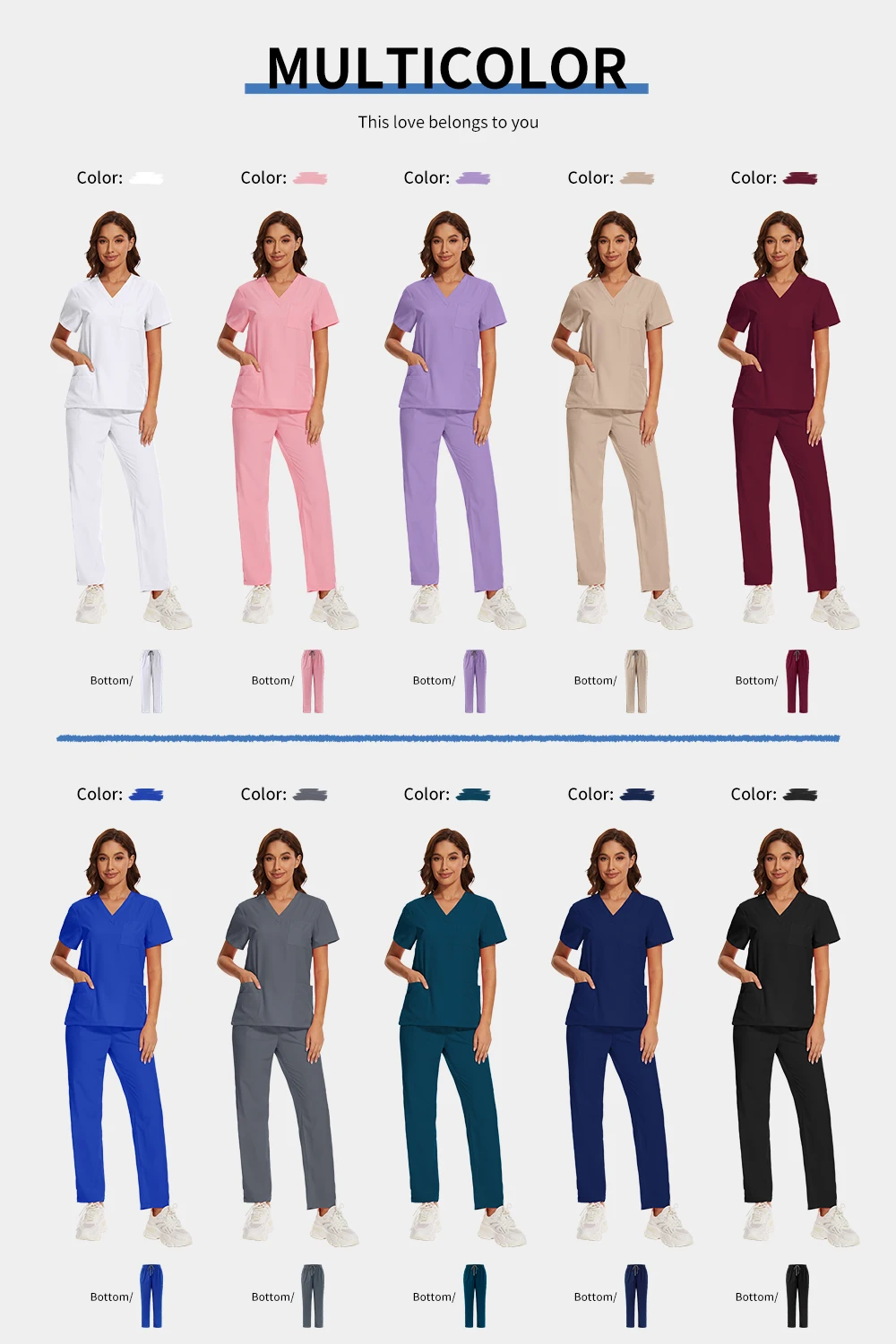 Elastic V-neck Short Sleeved Tops Pants Suit Operating Room Surgical Uniform Wholesale Dental Veterinary Scrub Set Work Uniforms