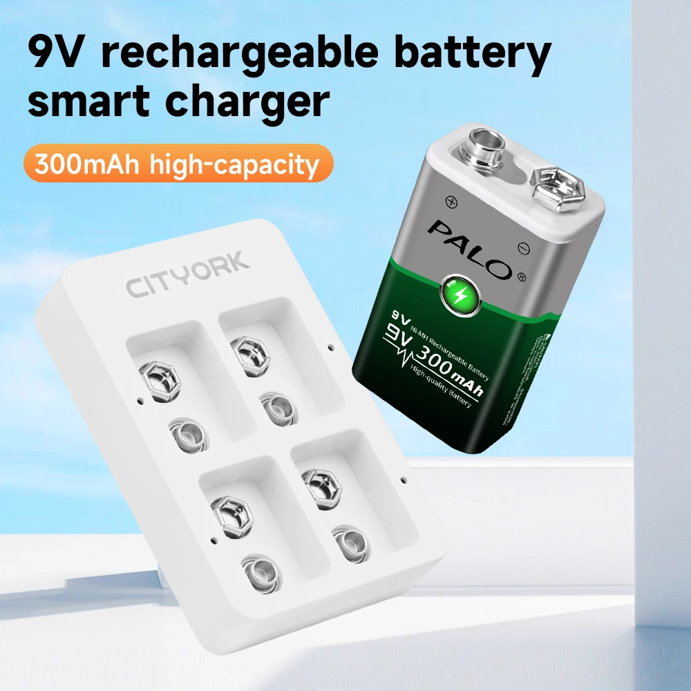 PALO 9V NI-MH Rechargeable Battery 300mAh USB Smart Battery Charger For 9 Volt 6F22 9V NiCd NiMh Lithium Rechargeable batteries