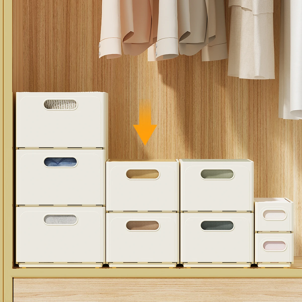 WORTHBUY سحب خزانة الملابس المنظم البلوزات السراويل البلاستيك صندوق تخزين قابل للطي مع مقبض خزانة التخزين المنظم